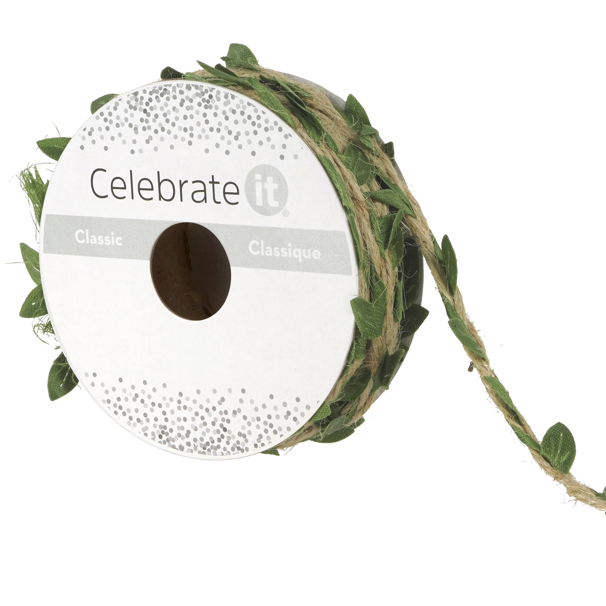 1/4" x 7yd. Jute with Leaves Ribbon by Celebrate It™